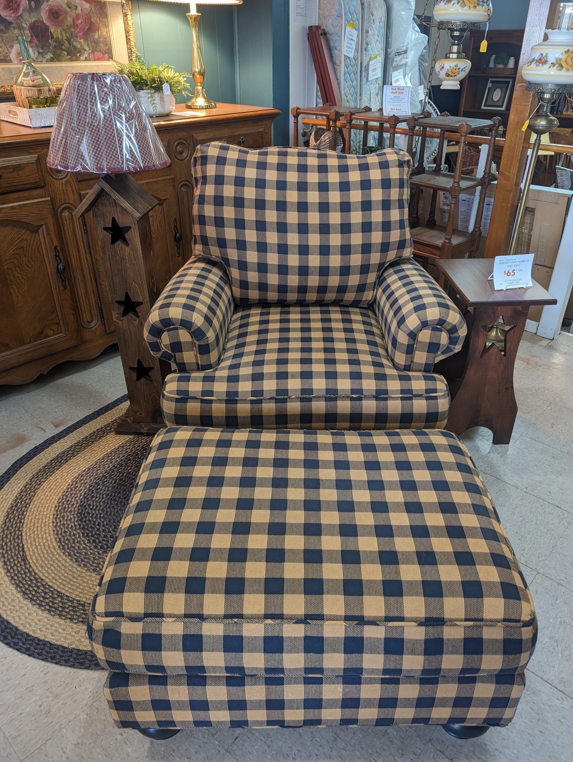 Armchair Ottoman Set Buffalo Plaid Star Cutout Detail