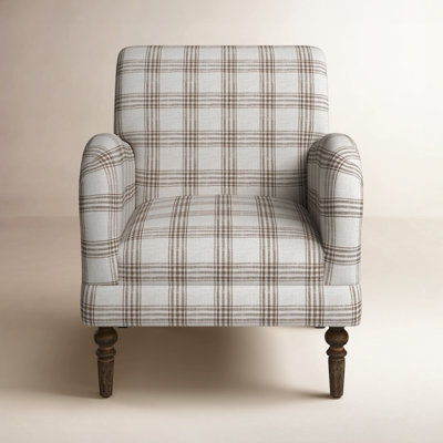 Armchair Plaid Pattern Turned Legs and Arching Arms