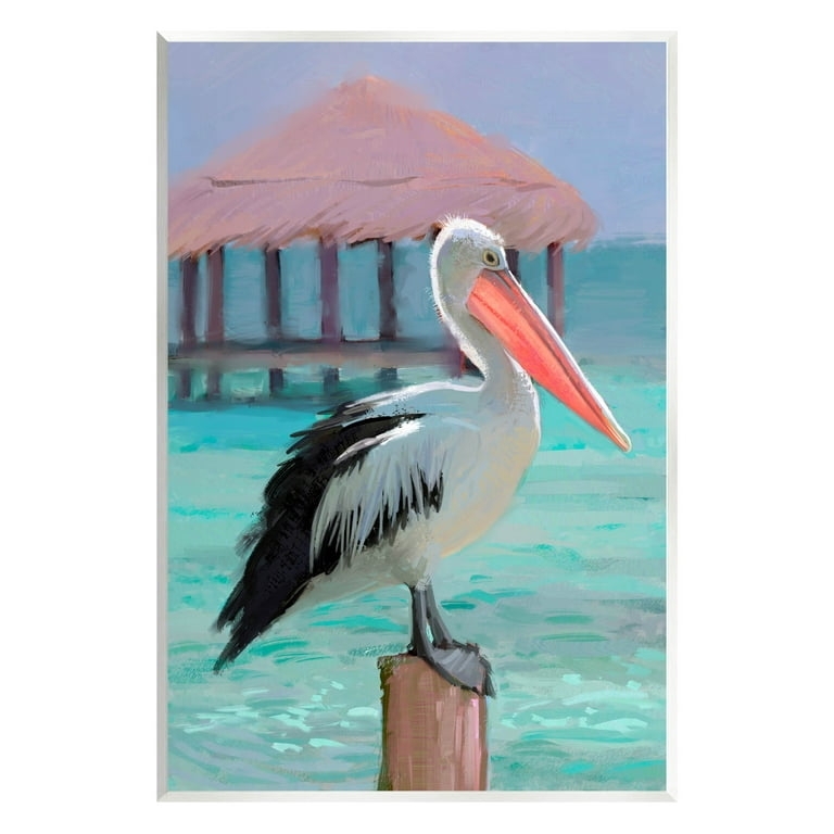 Art Print Coral Beak Turquoise Water Tropical Pelican Painting
