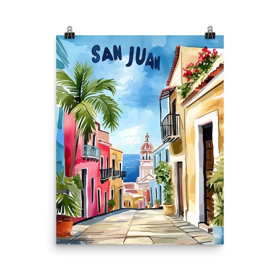 Art Print with Vibrant Colonial Buildings San Juan Poster