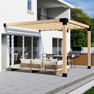 Attached Pergola Using Black Steel Brackets and 6x6 Posts