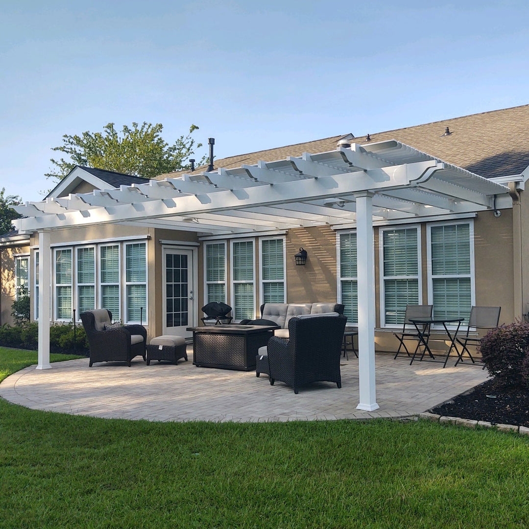Attached Pergola With Ornamental Joist Ends in White