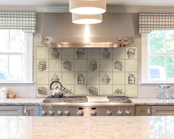 Backsplash Mat: Illustrated Dessert Pattern Vintage Sketches