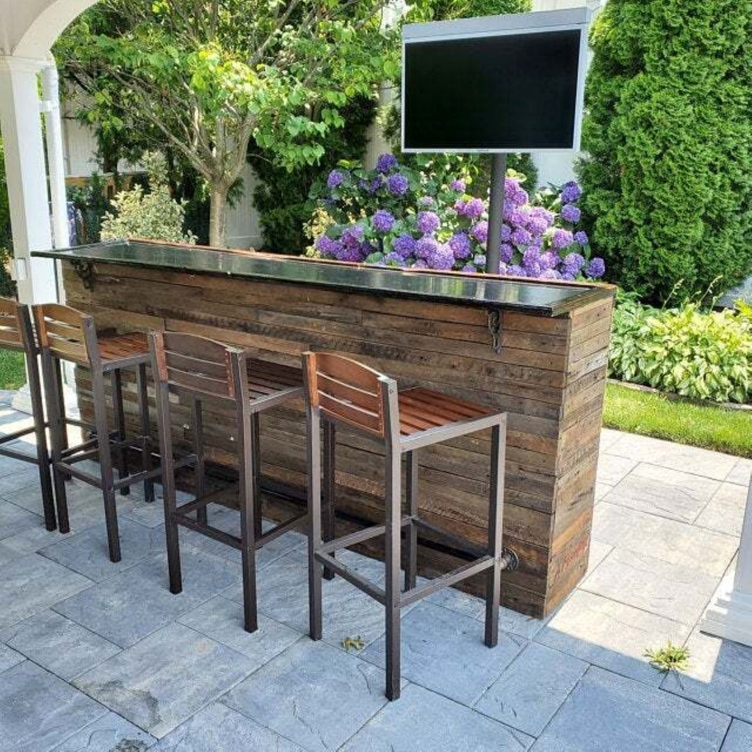 Bar Set of Barn Wood with an Integrated TV Post