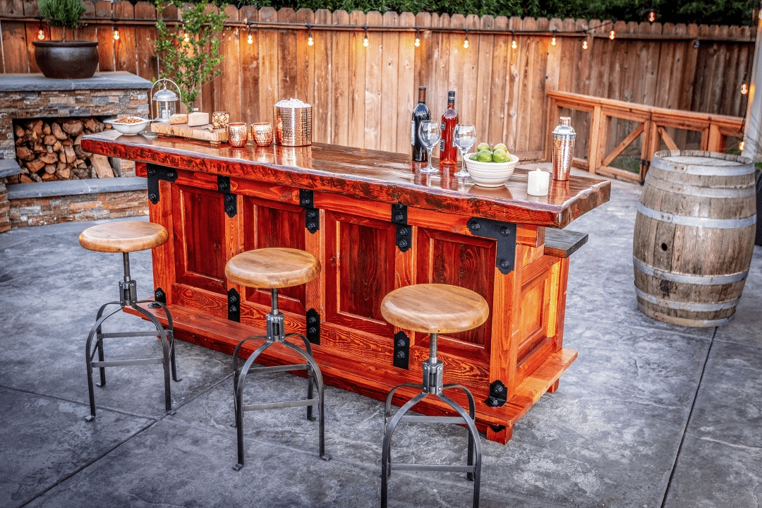 Bar Set with Live Edge Top and Black Metal Straps