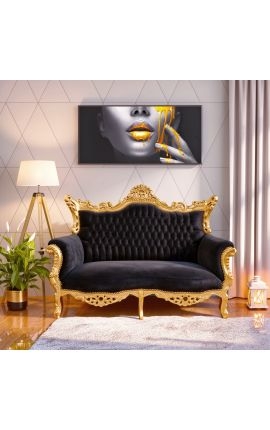 Baroque Sofa Gold Leaf Frame Rococo Tufted Loveseat