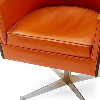 Barrel Chair Orange Vinyl with Wood Back Shell and Star Base