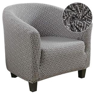 Barrel Chair Slipcover: Charcoal Greek Key Pattern Spandex Wrap