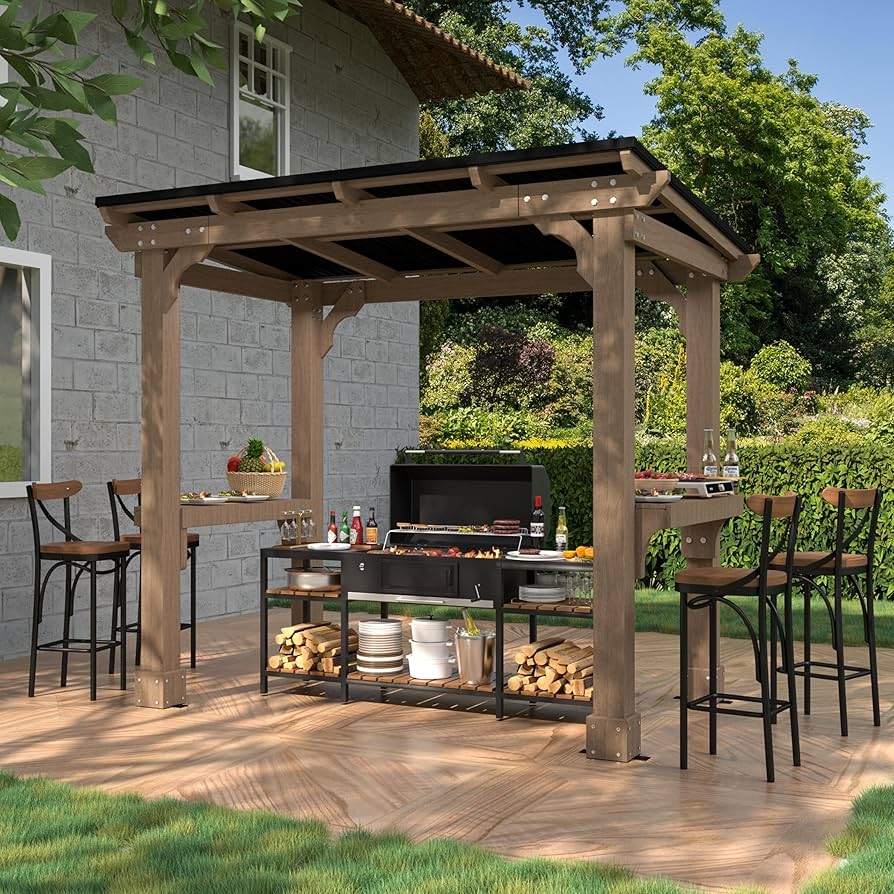Bbq Gazebo Light Mocha Integrated Side Bar Seating