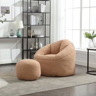 Bean Bag Chair with Floor Seating and Nubby Camel Tan Texture