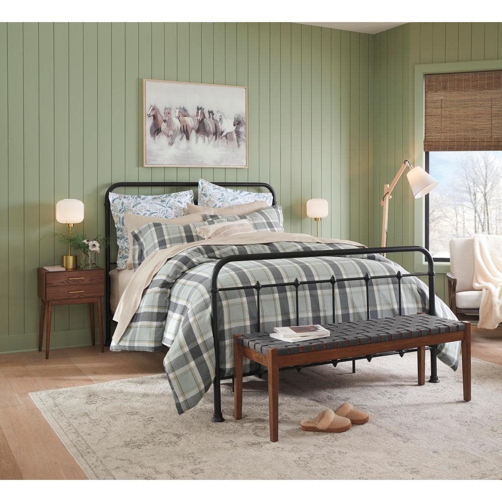 Bed Frame Black Spindle Headboard Curved Metal Frame