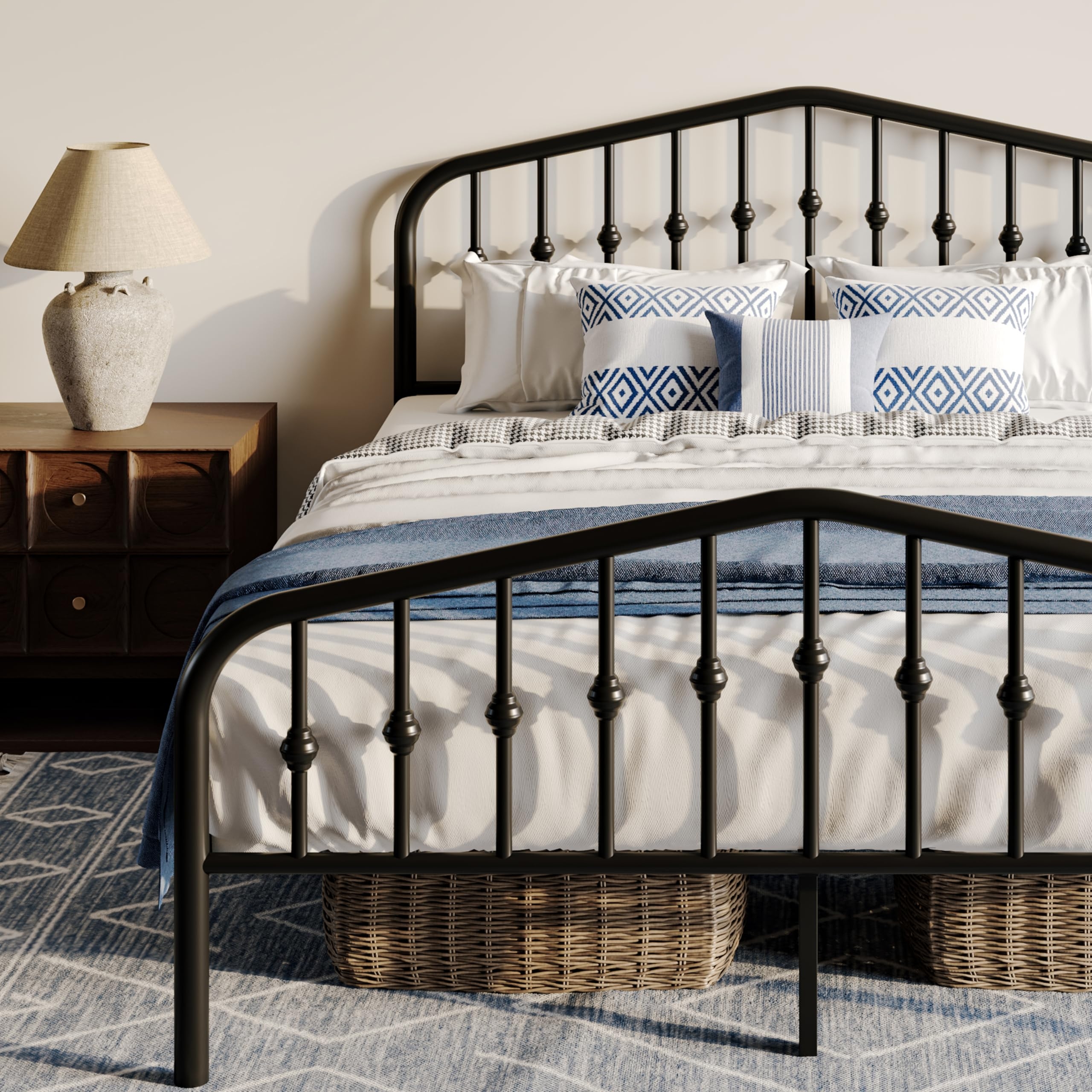 Bed Frame Matte Black Arched Spindle Frame Ball Joints