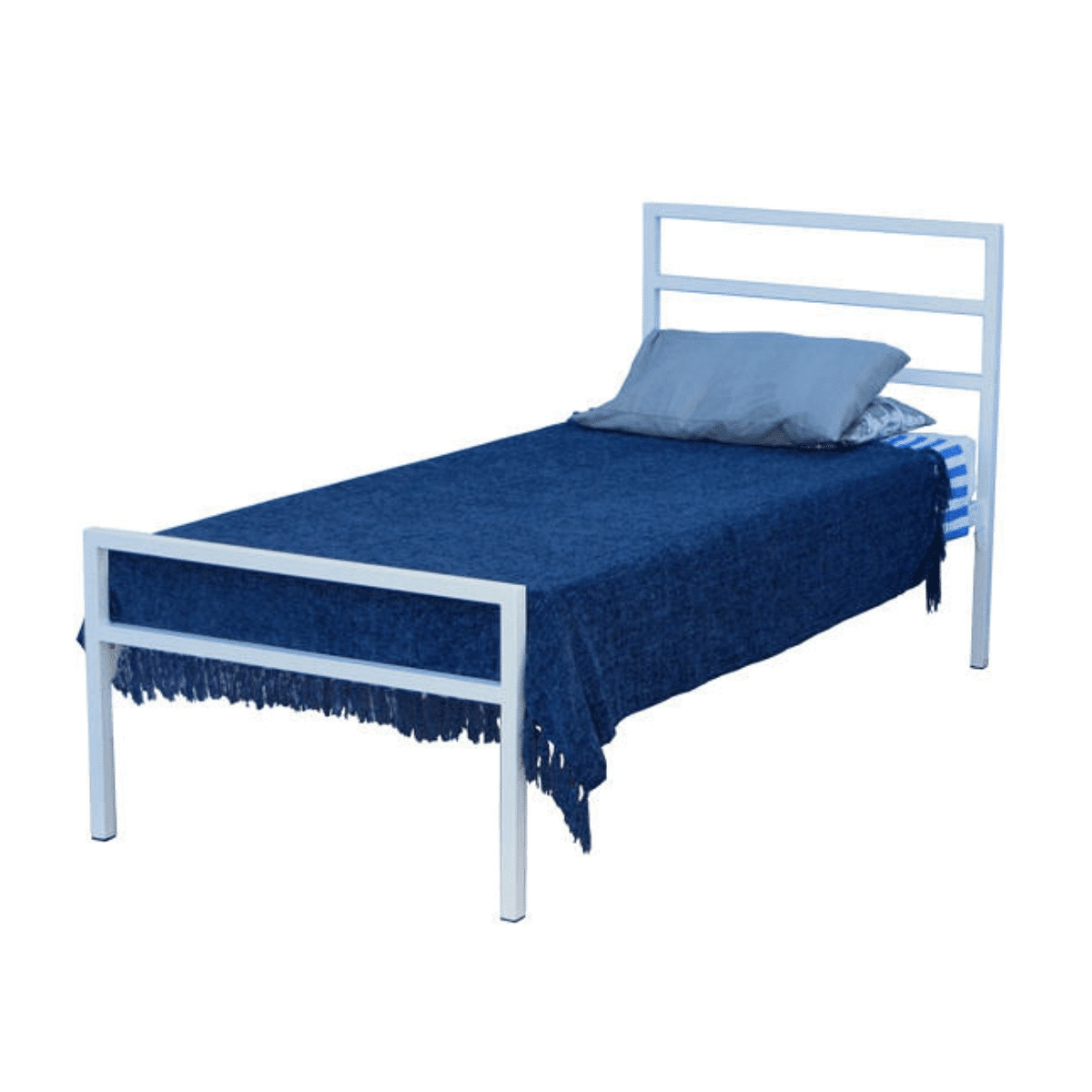Bed Frame Matte White Horizontal Slat Headboard Design