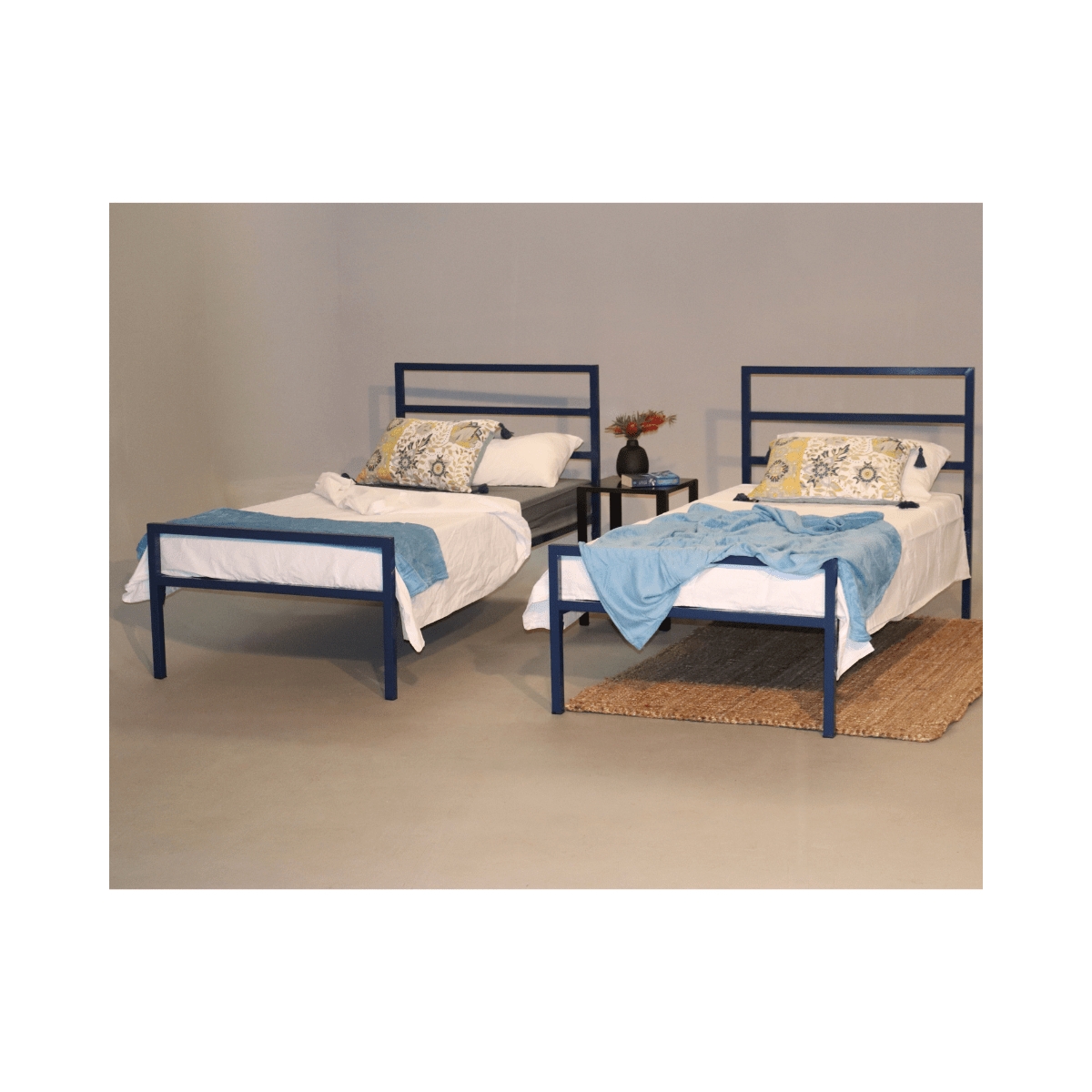 Bed Frame Navy Blue Metal Horizontal Slat Square Tubing