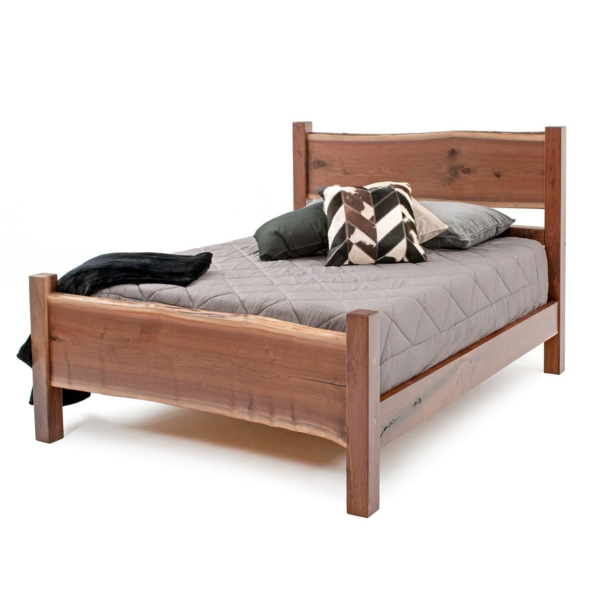 Bed Frame with Heavy Timber Posts and Live Edge Slabs