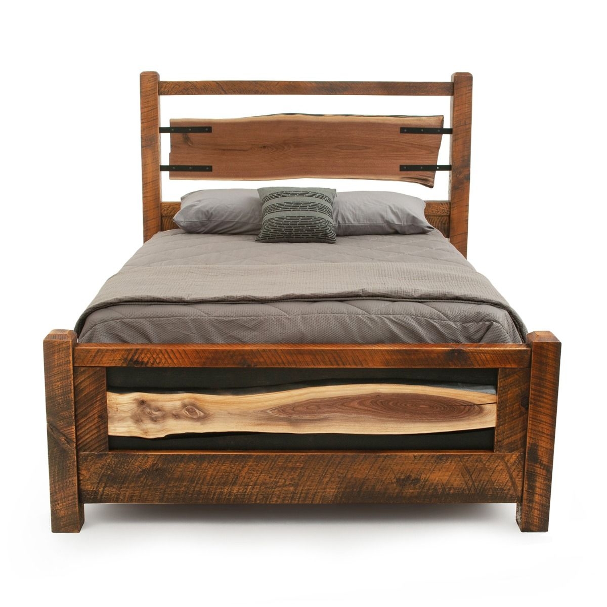 Bed Frame with Saw Marked Texture and Cabin Furniture