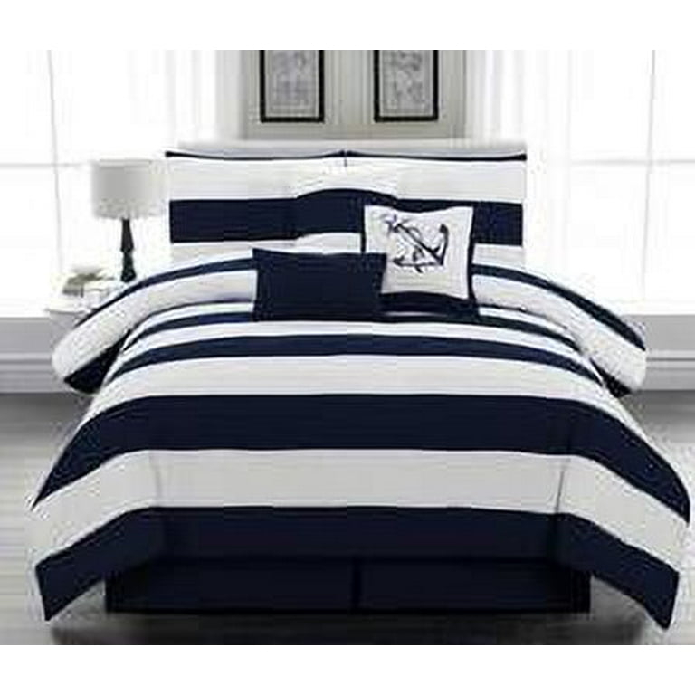 Bedding Set Anchor Motif Stripes Nautical Comforter Set
