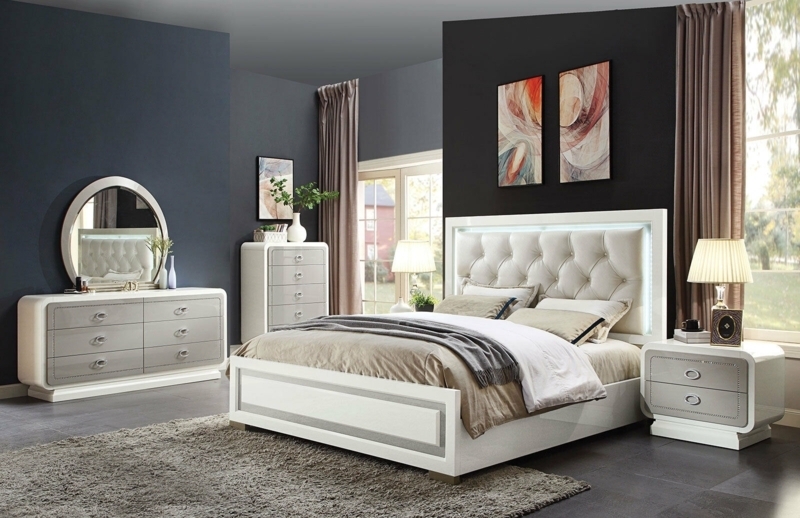 Bedroom Furniture Set provides LED Backlit Glossy White Bed