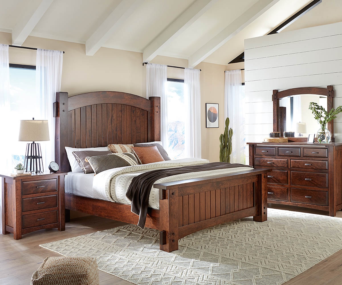Bedroom Furniture Set Vertical Wood Planking Chunky Posts
