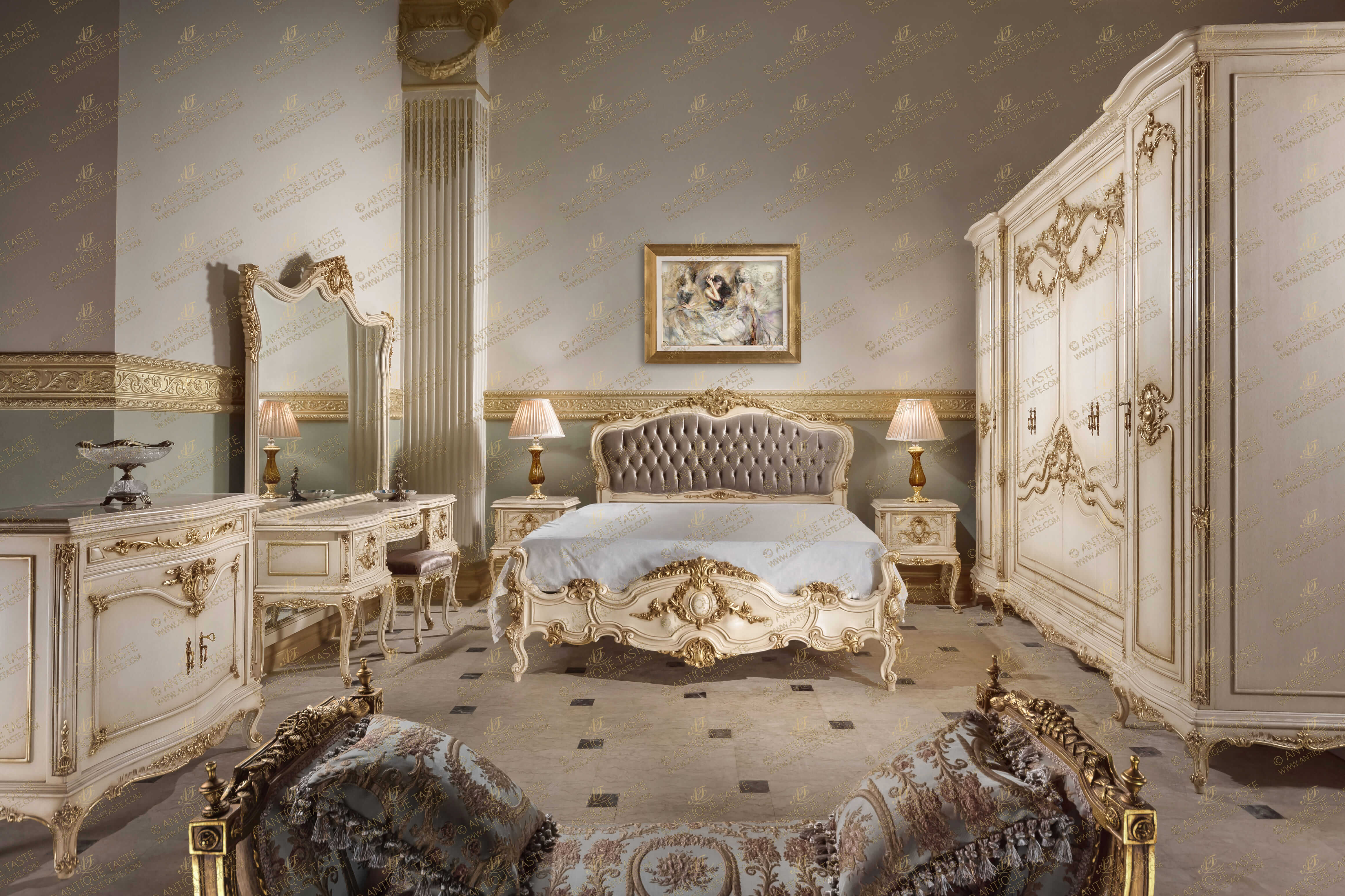 Bedroom Set boasting Parcel Gilt-Wood Italian Rococo Furniture
