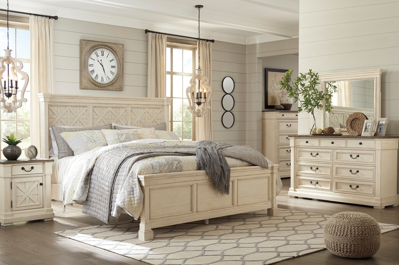 Bedroom Set containing X-Pattern Whitewashed Farmhouse