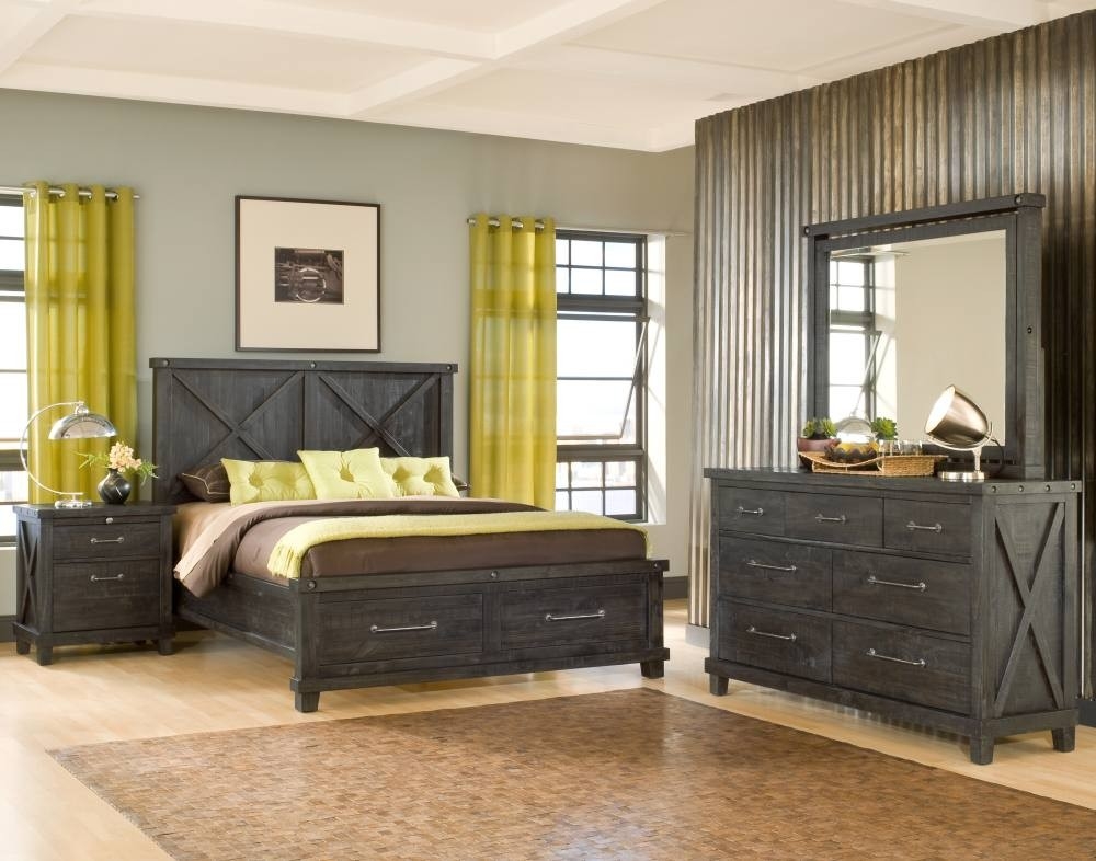 Bedroom Set Featuring X-Brace Accents and Storage Footboard Bed