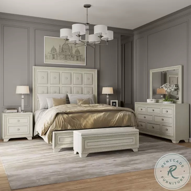 Bedroom Set incorporates Grid Headboard and Creamy White