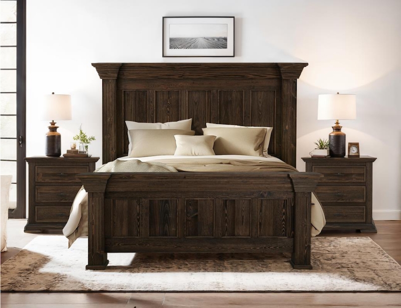 Bedroom Set With Chunky Posts and Deep Espresso Paneled Details
