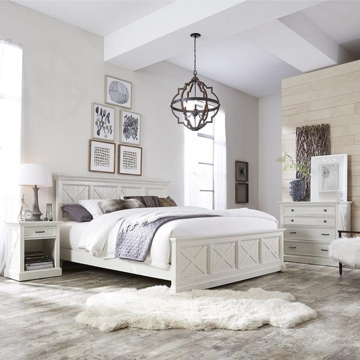 Bedroom Set with X-Motif Off-White Lodge Inspired Furniture