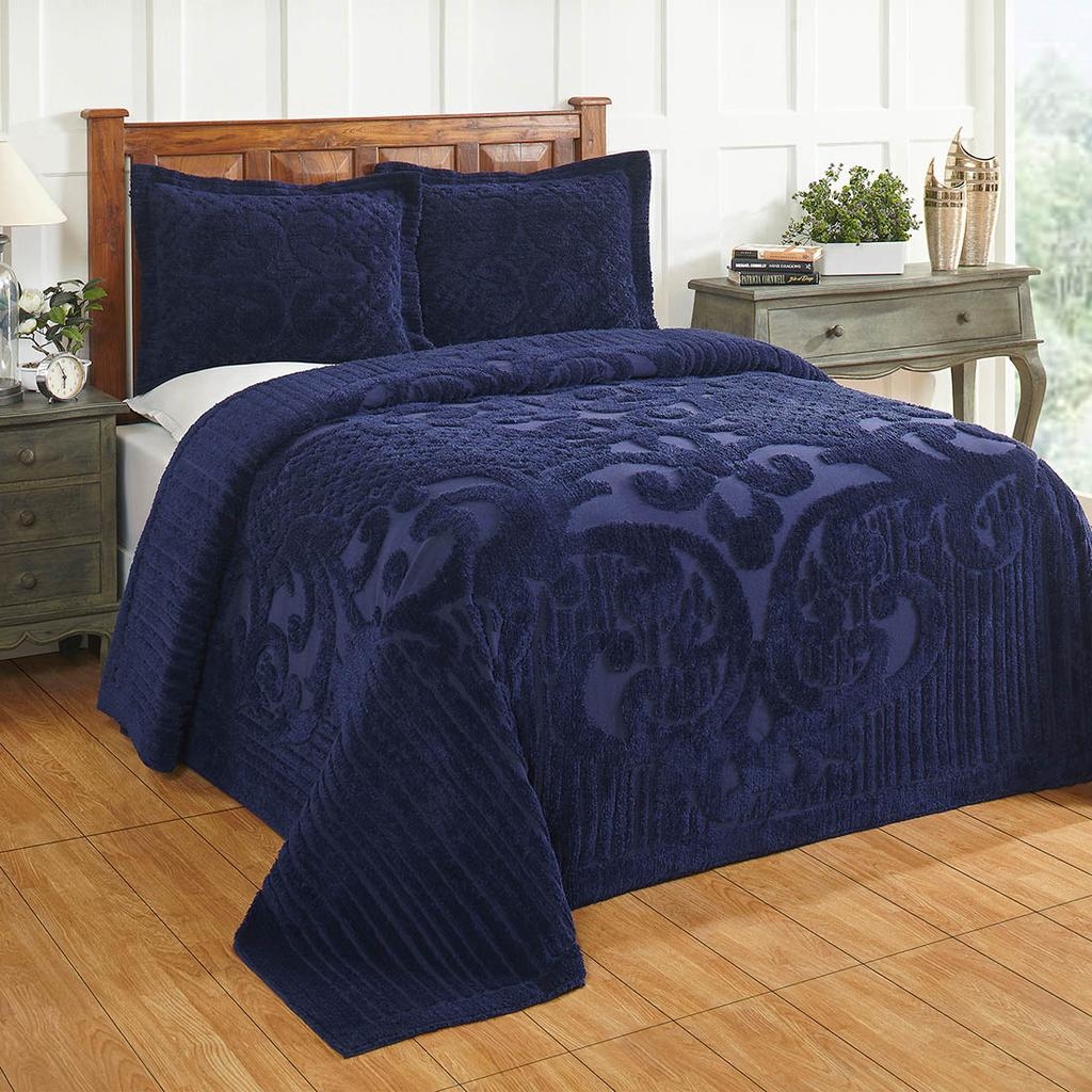 Bedspread Deep Blue Tufted Navy Tufted Chenille Bedspread