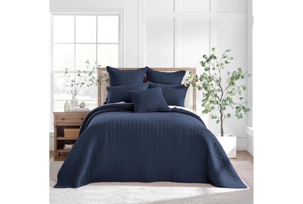 Bedspread Waffle Weave Texture Navy Waffle Bedspread