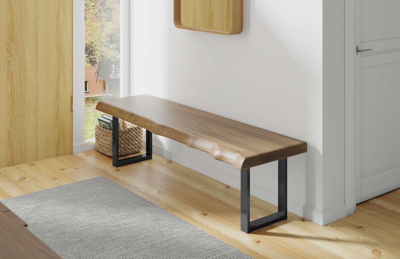 Bench having Square Tube Frame and Live Edge Top