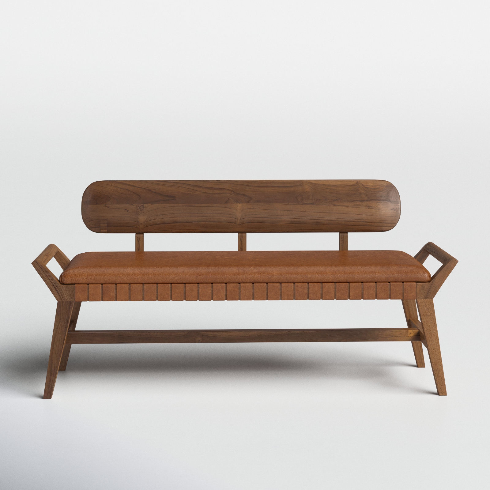 Bench Ribbed Apron Geometric Arms Pill-Shaped Backrest