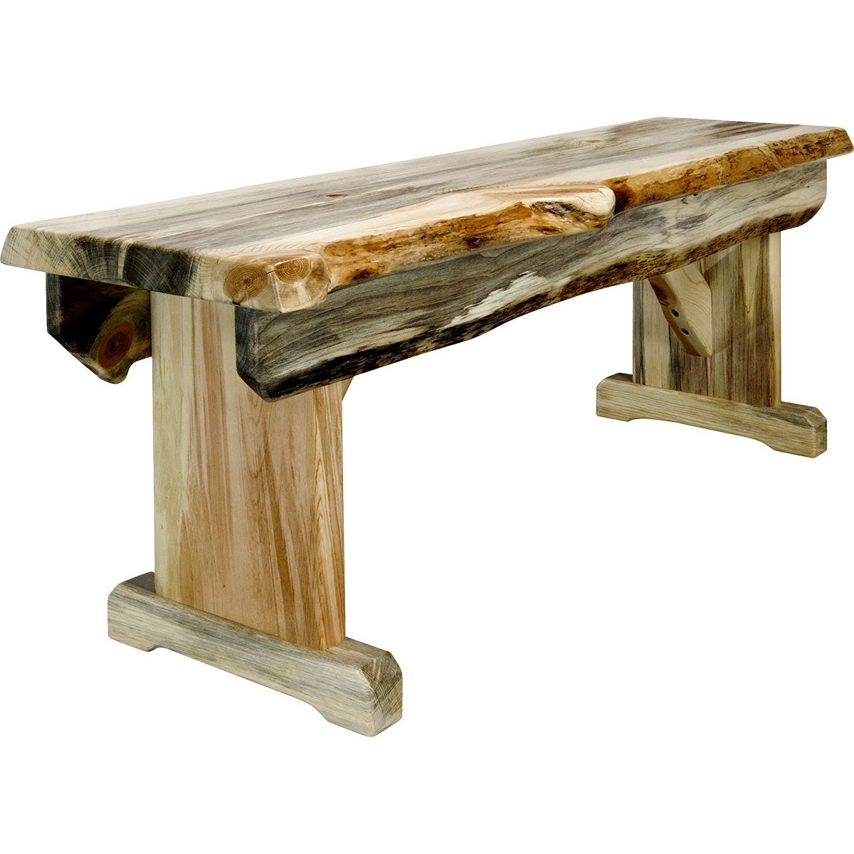 Bench showing Gray Streaking and Natural Trestle Base