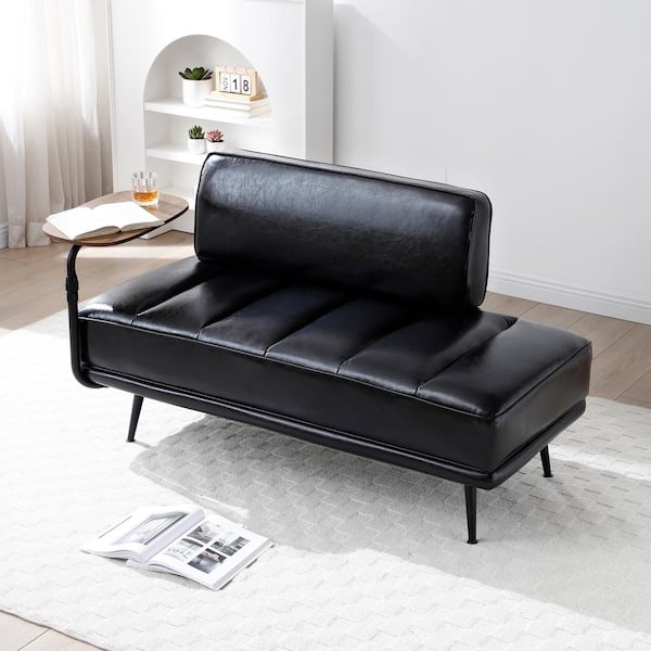 Bench Sofa Black Integrated Swivel Tray Channel Tufted