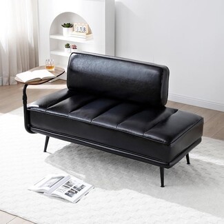 Bench Sofa Black Integrated Swivel Tray Channel Tufted