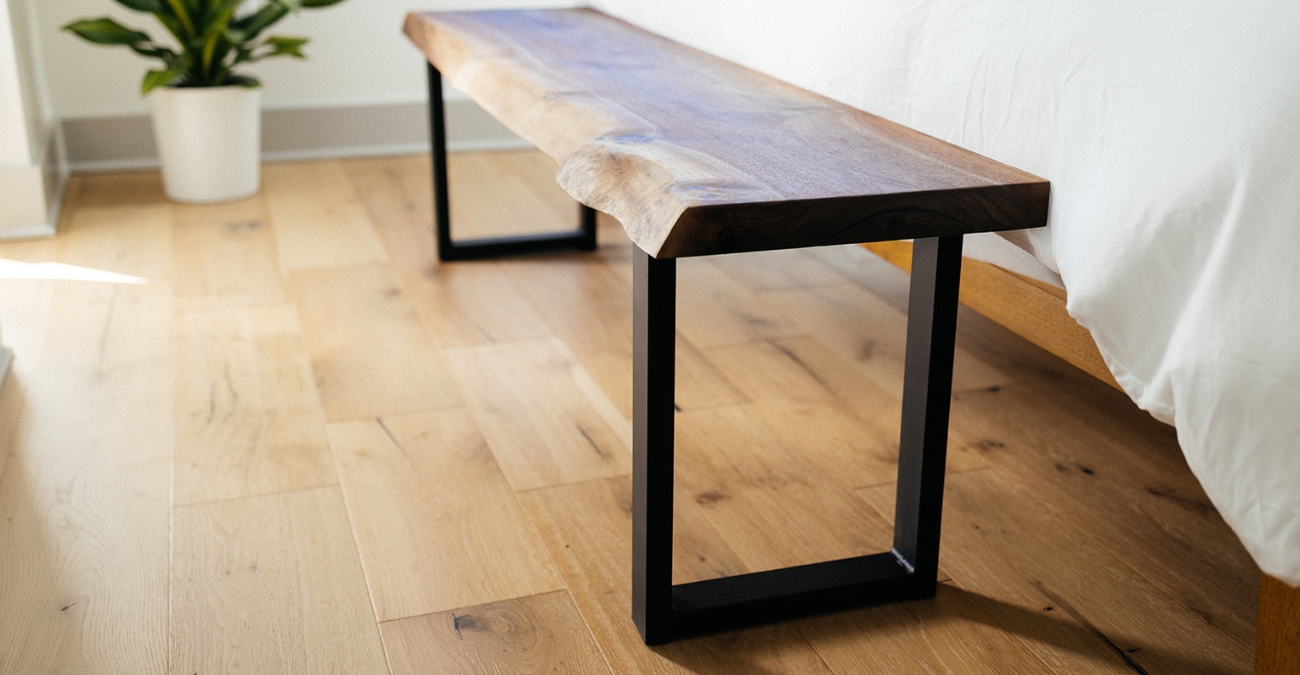 Bench using Thick Slab Top and Open Metal Base