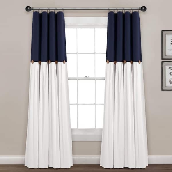 Blackout Curtains: Decorative Buttons, Color Block Dark Blue