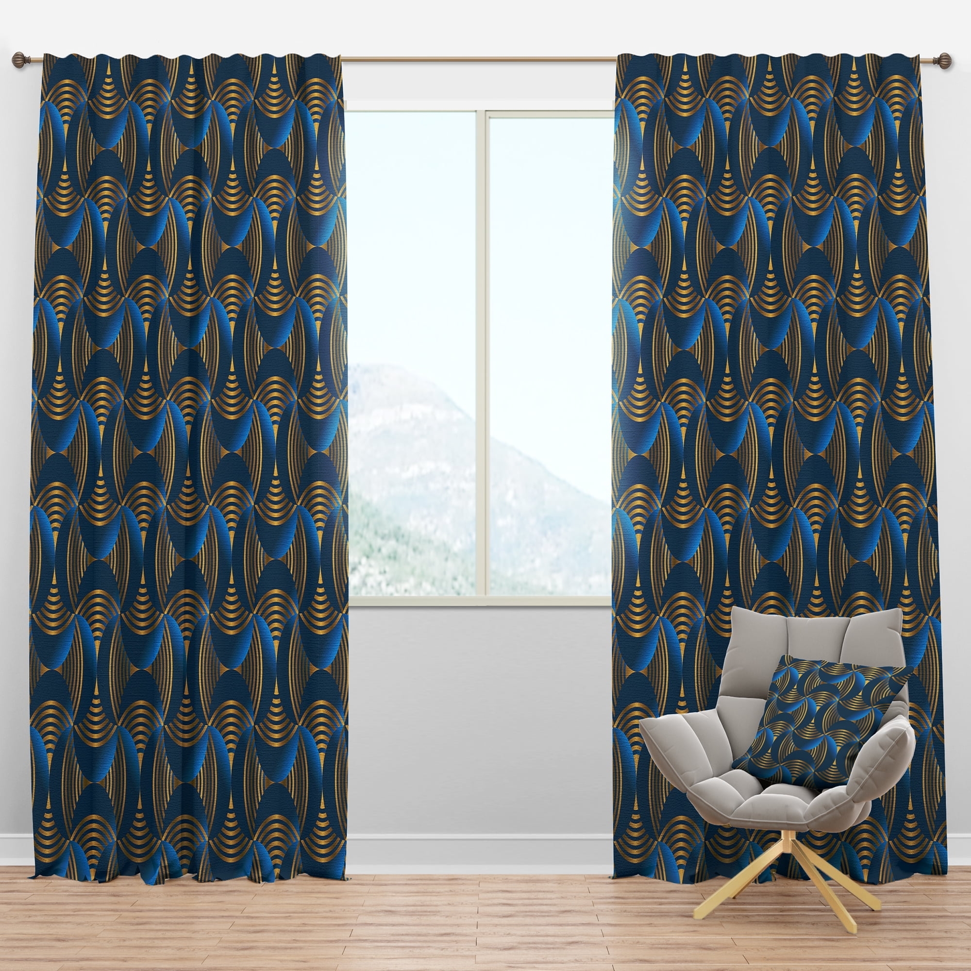 Blackout Curtains Marine Blue Gold Art Deco Inspired Treatments