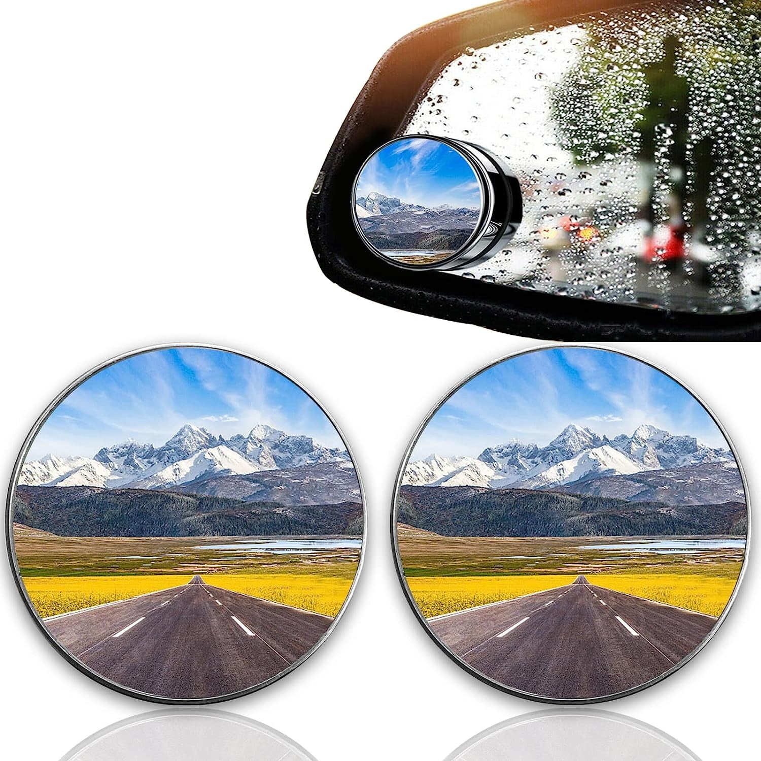 Blind Spot Mirror Adhesive Back Convex Lens 2 Pack