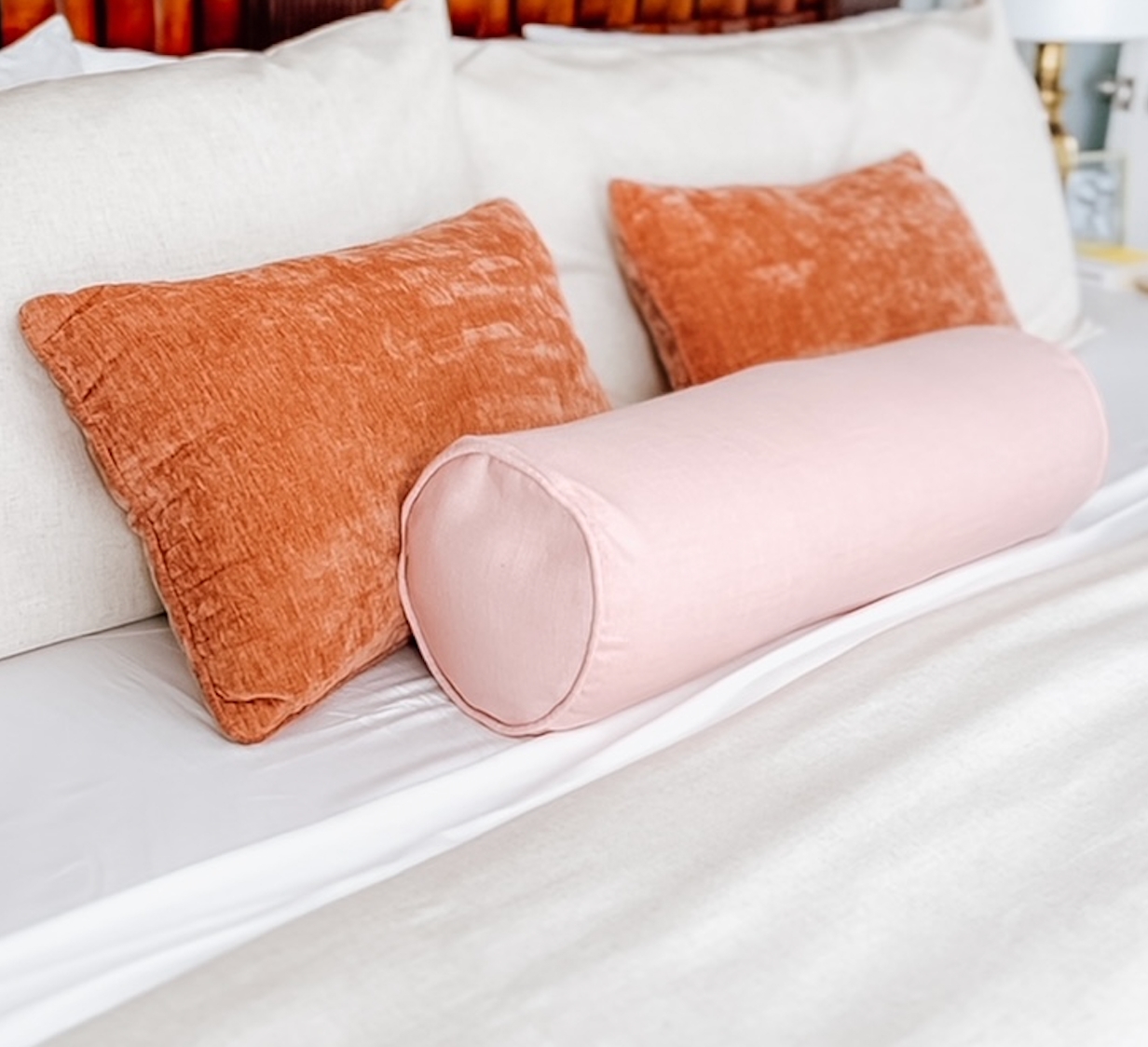 Bolster Pillow Blush Linen Cylindrical Accent Pillow
