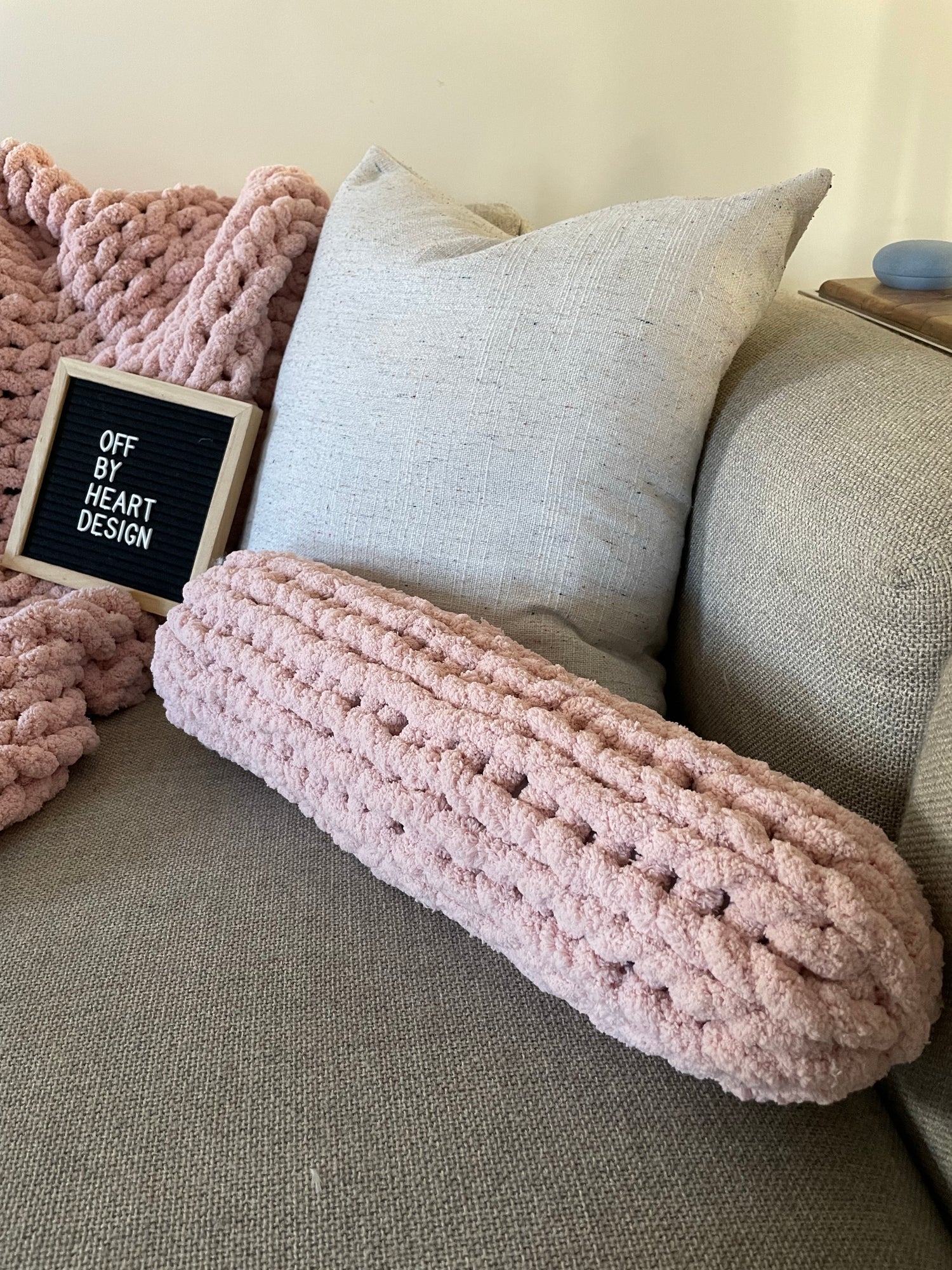 Bolster Pillow Chunky Knit Texture Soft Pink Cushion
