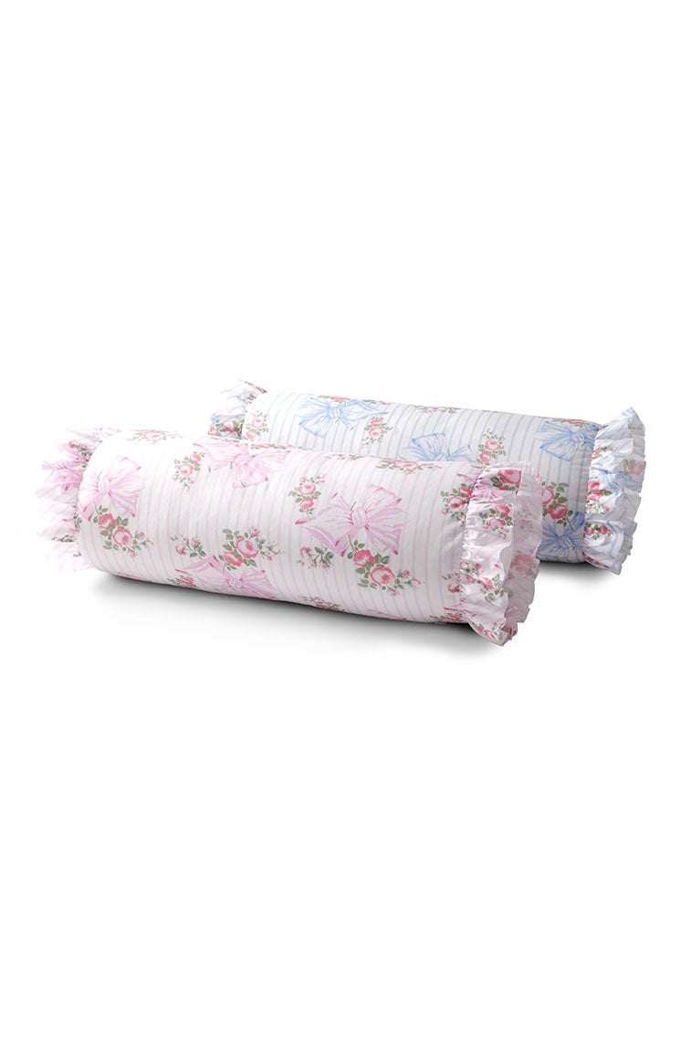 Bolster Pillow Floral Striped Pattern Ruffled Edges
