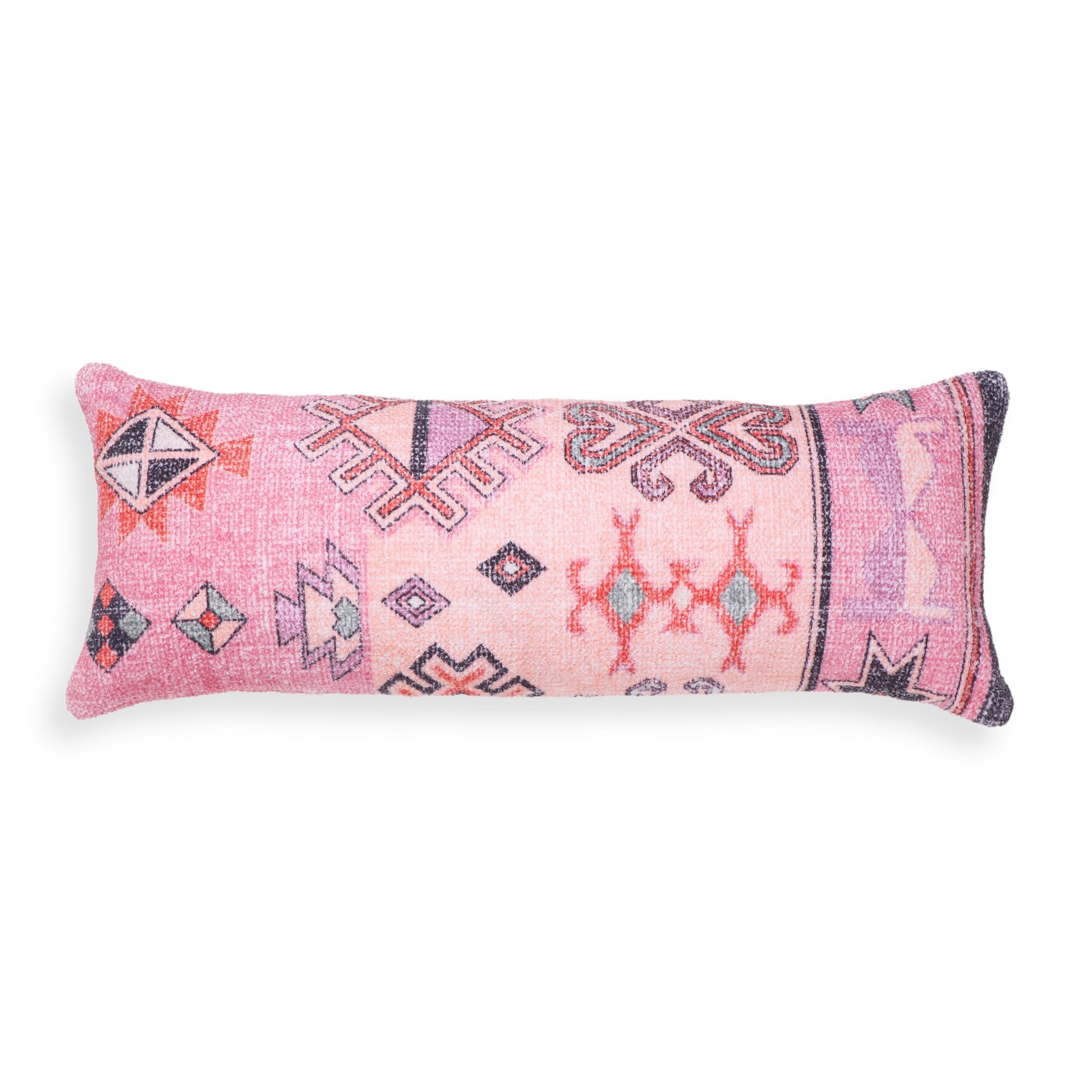 Bolster Pillow Kilim Pattern Woven Pink Cotton Accent