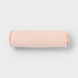 Bolster Pillow Soft Pink Velvet Piped Circular Edges