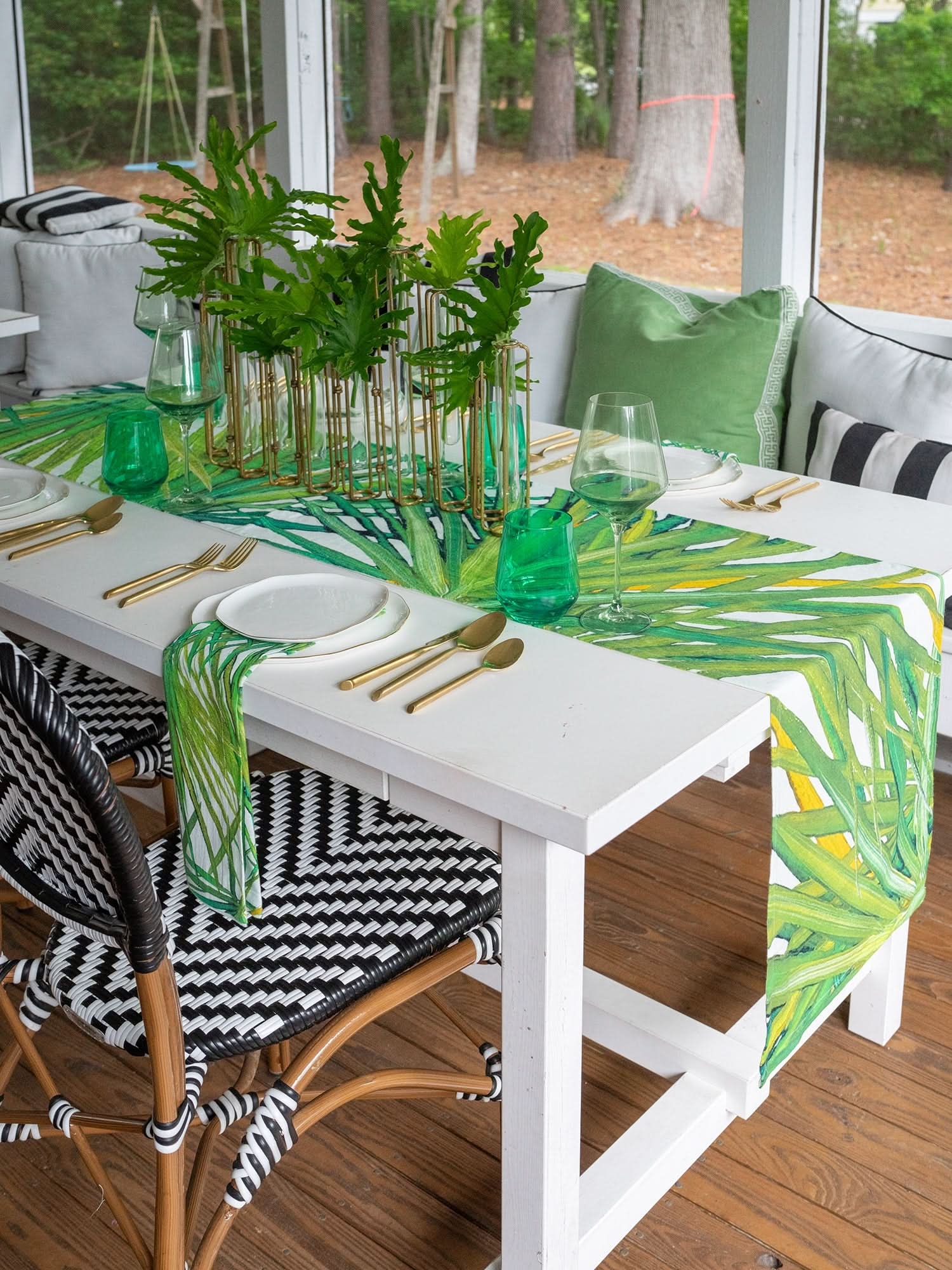 Botanical Table Runner: Oversized Palm Print Green