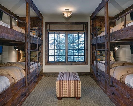 Built-In Bunk Beds: Wood Toned Industrial Pipe Bunk Ladder