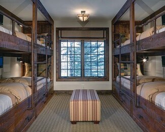 Built-In Bunk Beds: Wood Toned Industrial Pipe Bunk Ladder