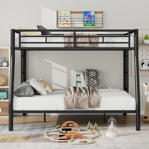 Bunk Bed: Black Metal Full XL Over Queen Integrated Ladder