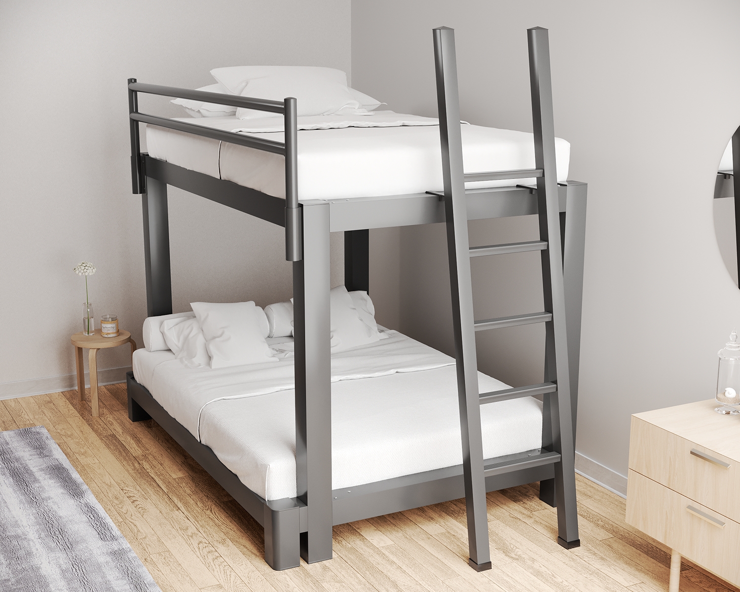 Bunk Bed: Charcoal Full Over Queen Sturdy Metal Loft